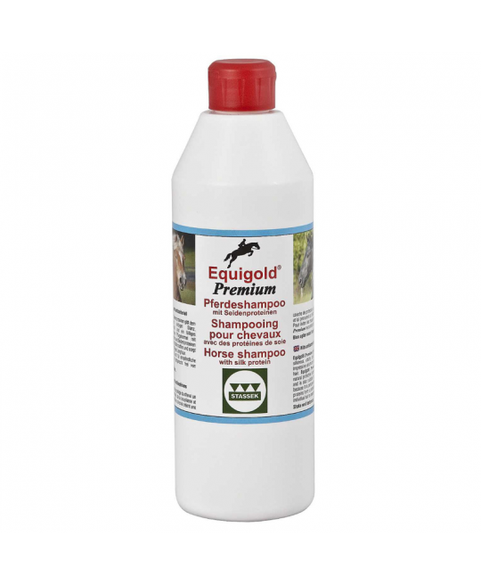 Shampoing cheval protéines de soie 500 ml Equigold Premium Stassek Shampoing cheval protéines de soie 500 ml Equigold Premium Stassek